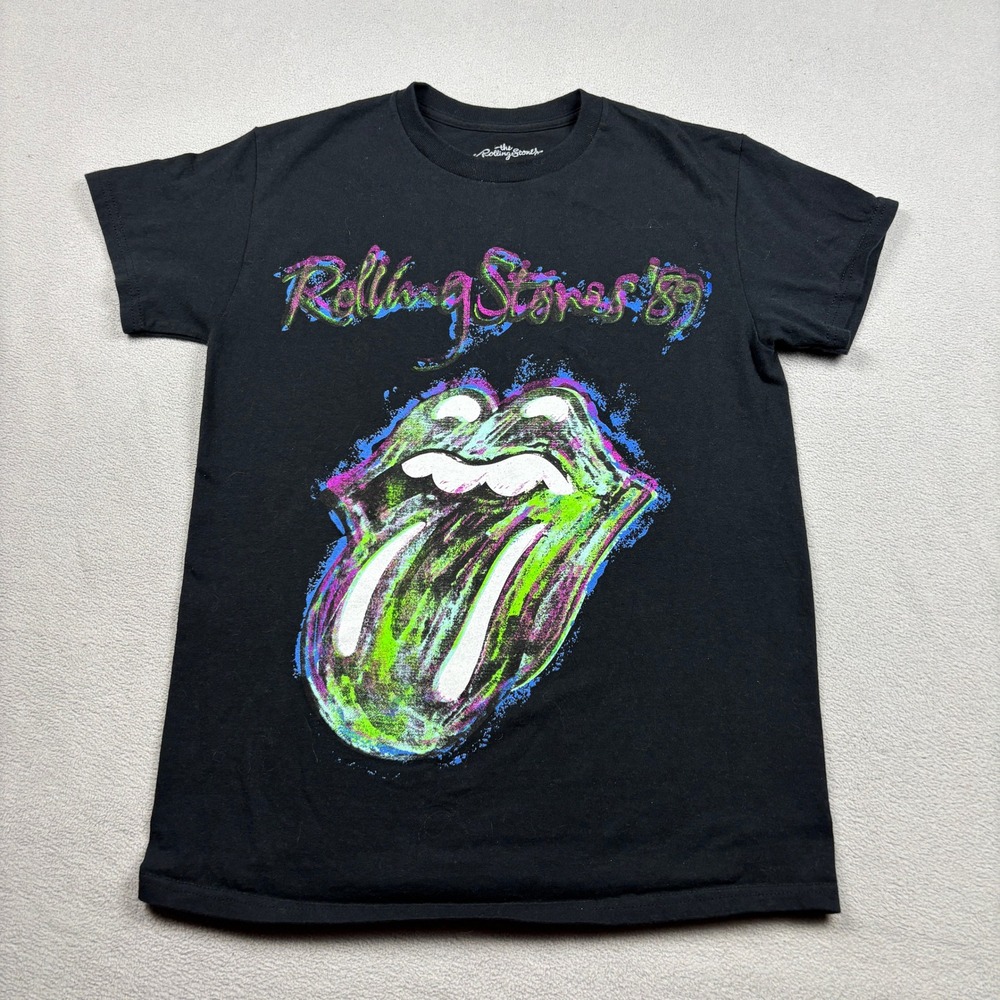 The Rolling Stones 89 Steel Wheels Tour Graphic T-Shirt Mens Small Black Neon - Picture 1 of 4